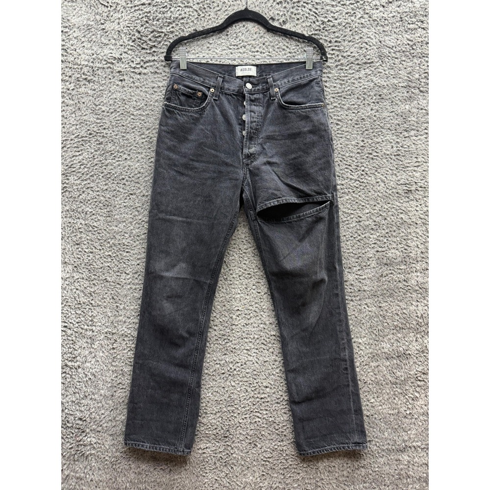 Agolde Straight Leg Button-Fly Denim Jeans Washed Black Mens Size 28